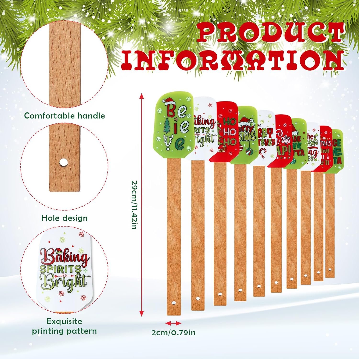 Patelai 10 Pcs Christmas Silicone Spatula Xmas Decorating Pattern Spatula Holiday Spatula for Christmas Kitchen Decorating Cake Cooking Baking Cookie Mixing Stir Butter Cream - Image 3