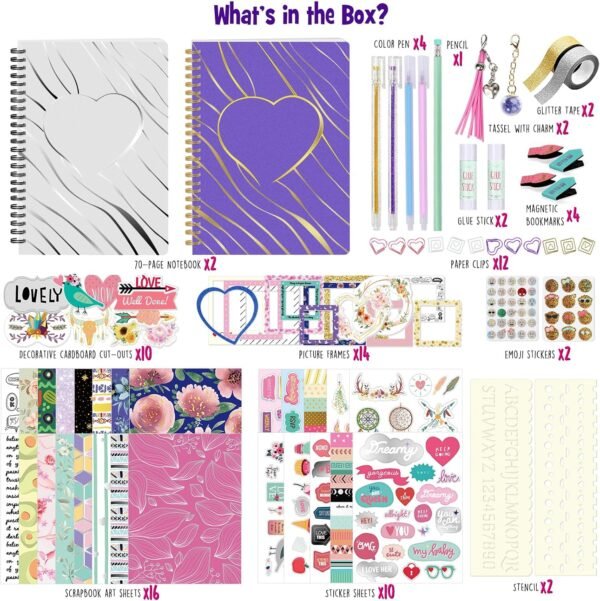2-Pack DIY Journal Kit - 150+Pcs Gifts for Girls Ages 8 9 10 11 12 Year Old - Birthday Easter Gifts for Girls - Art and Crafts for Kid - Christmas Gifts for Teen Girls-Scrapbook Set - Image 3