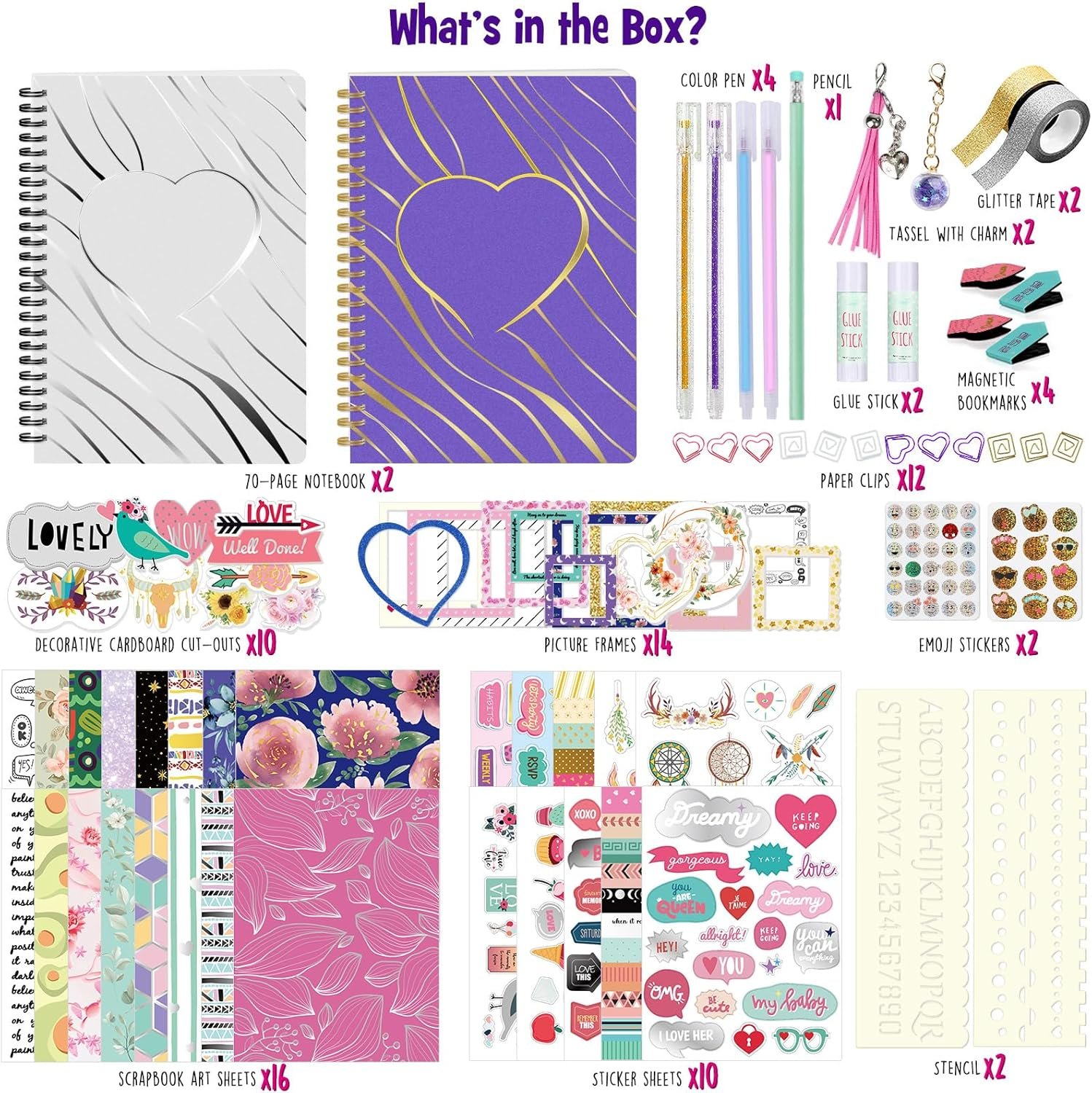 2-Pack DIY Journal Kit - 150+Pcs Gifts for Girls Ages 8 9 10 11 12 Year Old - Birthday Easter Gifts for Girls - Art and Crafts for Kid - Christmas Gifts for Teen Girls-Scrapbook Set - Image 3