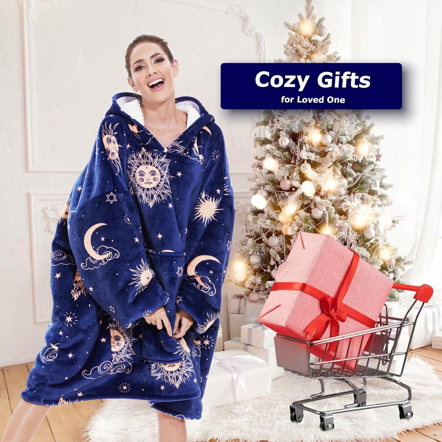 THREE POODLE Wearable Blanket Hoodie for Women, Oversized Sherpa Sweatshirt Blanket for Adults Men, Warm Cozy Star Hooded Blanket, Gifts for Mom Girlfriend Sister - Image 6