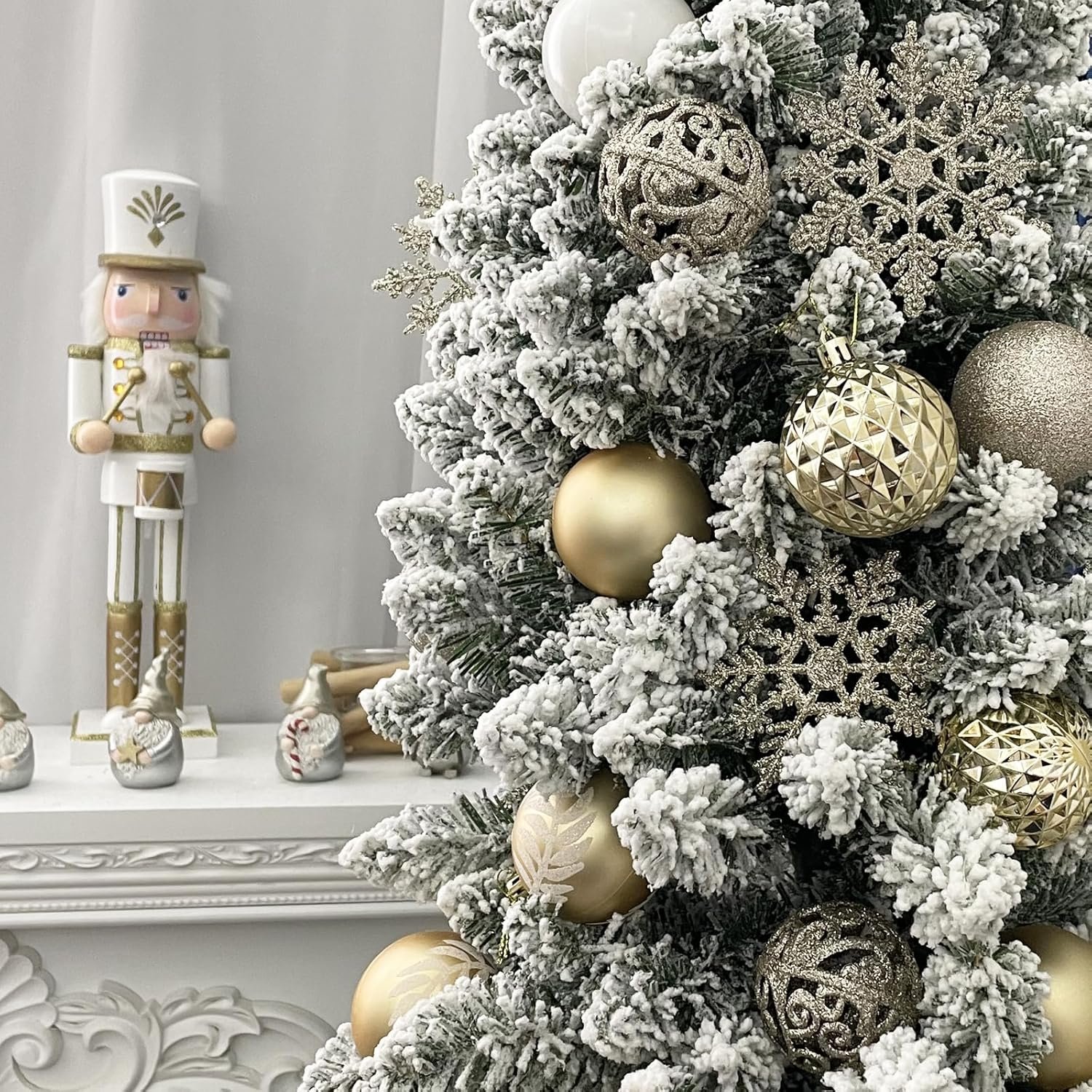SY CRAFT 86 Pieces of Assorted Shatterproof Christmas Ball Snowflake Ornaments Seasonal Decorative Hanging Ornament Set with Hand-held Gift Package for Xmas Tree Decorations (86PCS, Champaign Gold) - Image 6