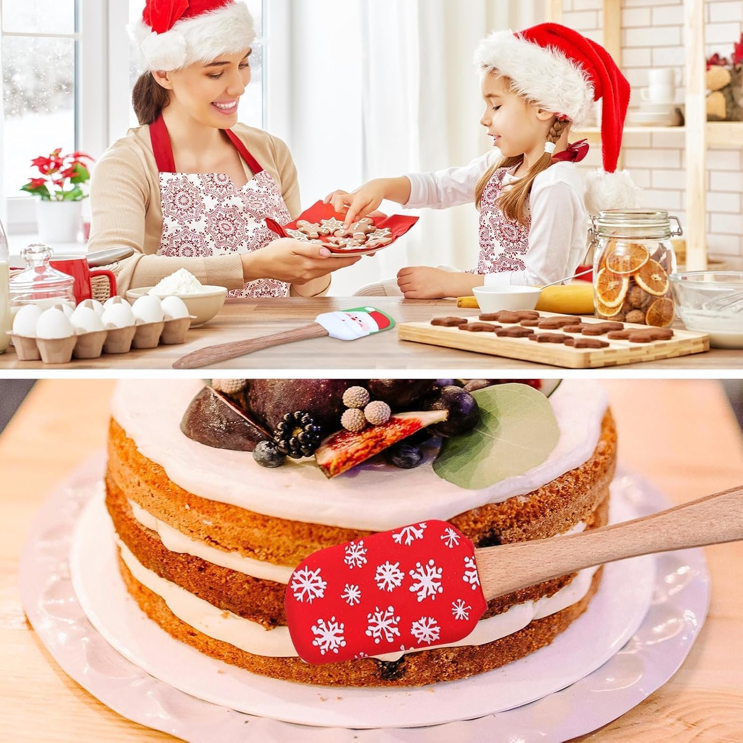 4 PCS Christmas Spatulas Silicone Spatula Set for Baking, Xmas Cake Spatula with Wooden Handle, Cute Scraper for Mixing Cooking - Image 6