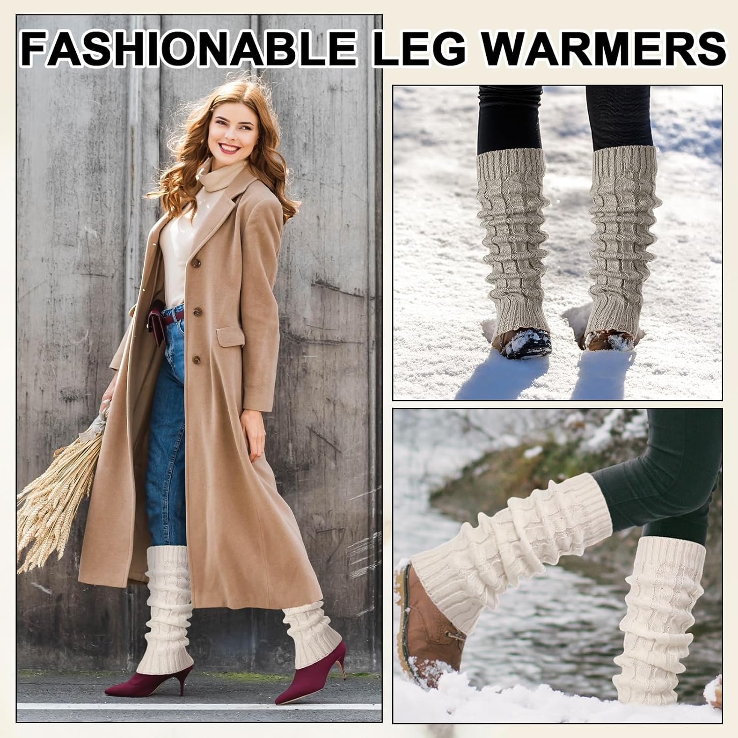 4 Pairs Leg Warmers for Women Winter Long Leg Warmers Knit Leg Warmers Warm Long Boot Socks for 80s Party Yoga Dance - Image 6