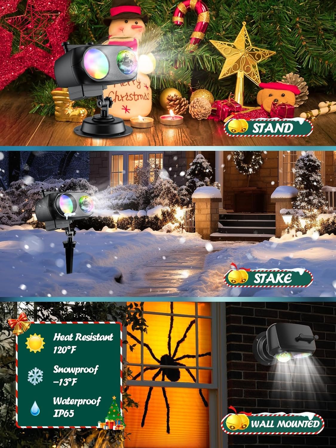Christmas Holiday Projector Lights Outdoor Indoor, Anysun Christmas Decorations Brighter 80 Patterns & 3D Ocean Wave Light, Waterproof Christmas Lights with Timer for Party House Atmosphere-10 Slides - Image 6