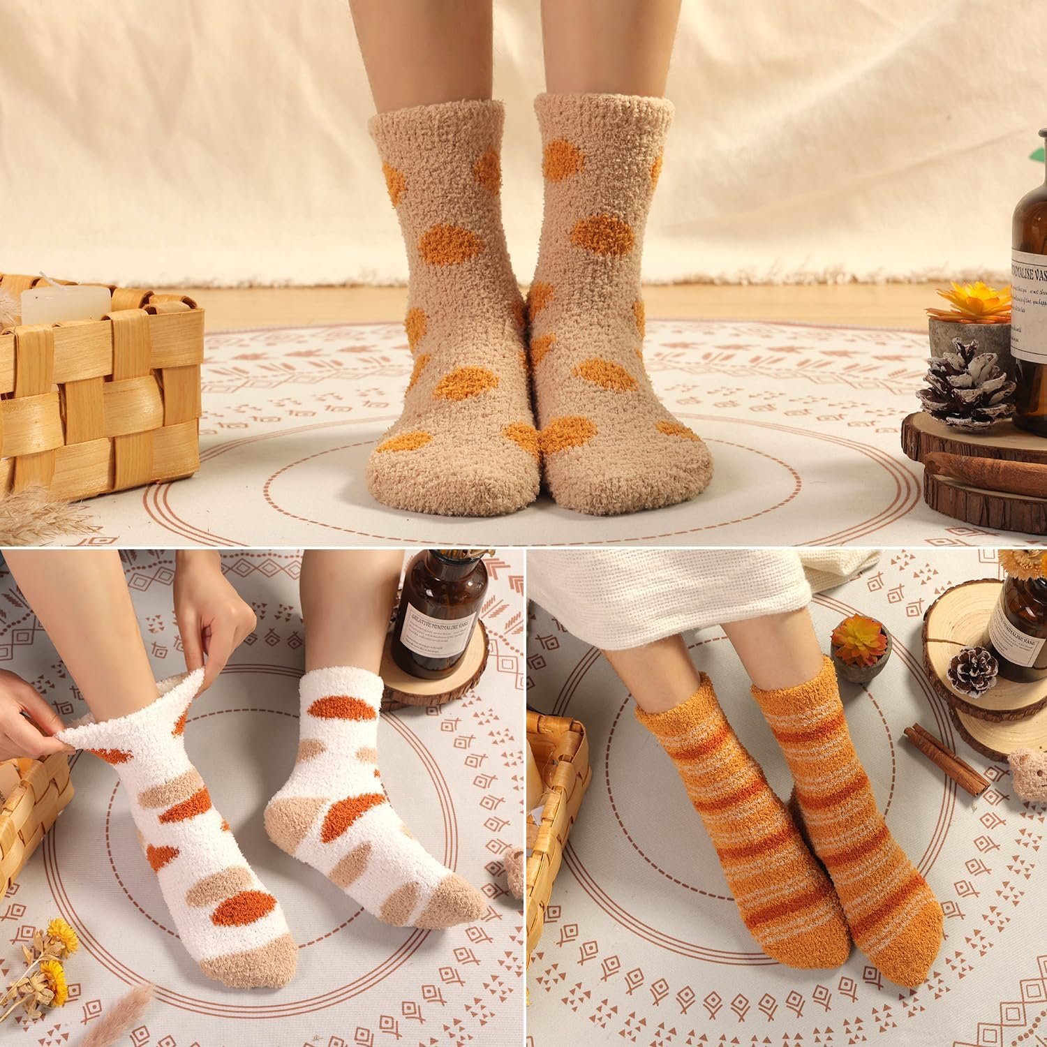 Plush Slipper Socks Women - Colorful Warm Fuzzy Crew Socks Cozy Soft for Winter Indoor - Image 5