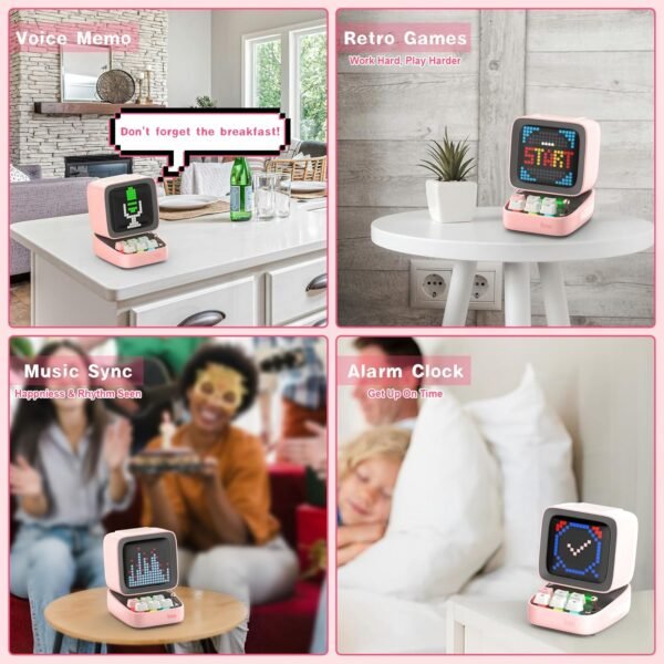 Divoom Ditoopro Pixel Art Speaker, Retro Bluetooth Speaker Loud, DIY App Controlled Gadget, Cute Desk Accessories, Unique Gift for Birthdays, Graduation, Pink - Image 6
