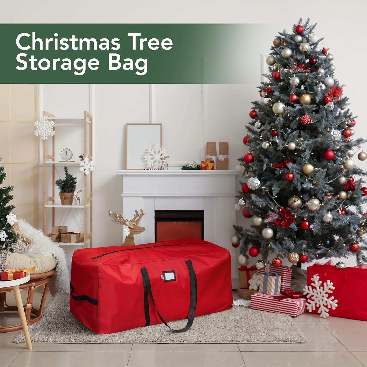 Holiday Cheer Christmas Tree Storage Bag – Heavy Duty Christmas Tree Bag Fits Up to 7.5ft Tall Artificial Christmas Tree, Waterproof with Durable Handles & Zipper – Xmas Tree Storage Bag (RED) - Image 6