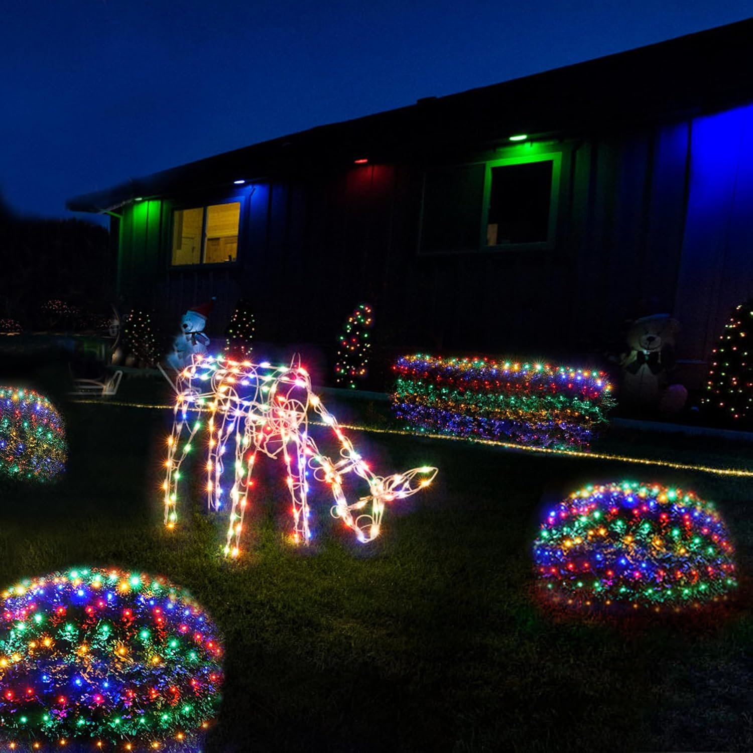 WBao Christmas Net Lights, 200LED 8.4ft x 5.2ft Christmas Lights with 8 Modes, Timer, End to End Connectable, Waterproof LED Net Lights for Lawn, Bushes, Tree Outdoor Christmas Decorations, Multicolor - Image 7