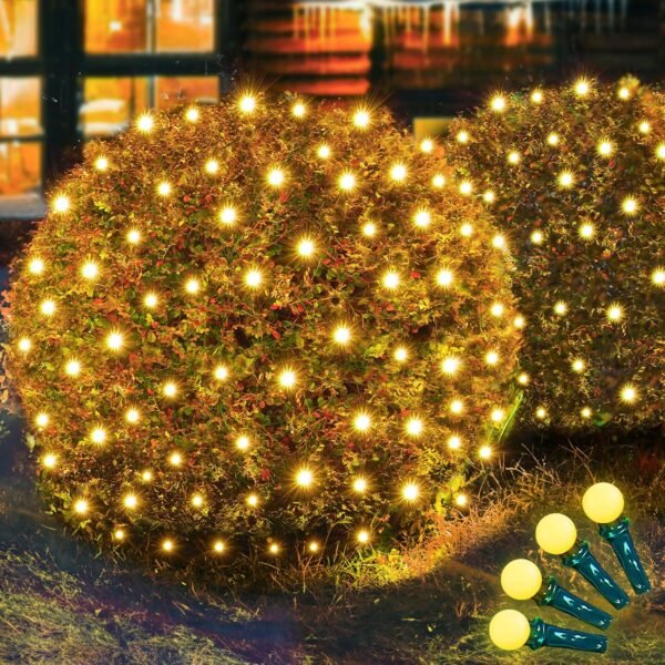 Led Net Lights Christmas Lights Outdoor Christmas Net Lighting with 121Led Mini Globe Lights 5ftx5ft, Outdoor Indoor Fairy Mesh Net Lights for Christmas Trees, Bushes, Shrubs Decorations(WarmWhite) - Image 2