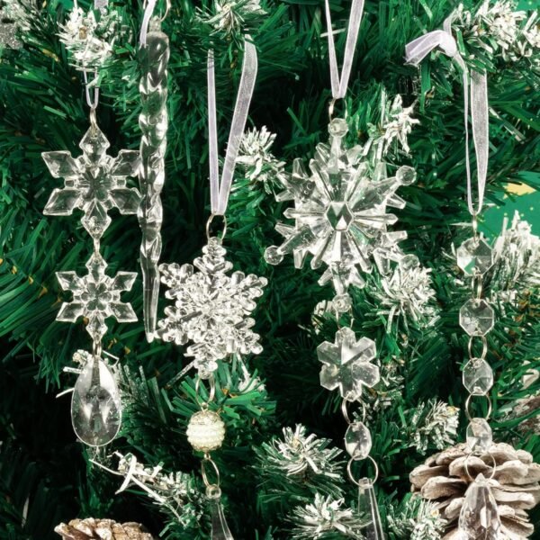 18pcs Christmas Tree Decoration Crystal Ornaments - Hanging Acrylic Christmas Snowflake Icicle Drop Crystal Ornaments for Christmas Tree Winter New Year Party Supplies - Image 6