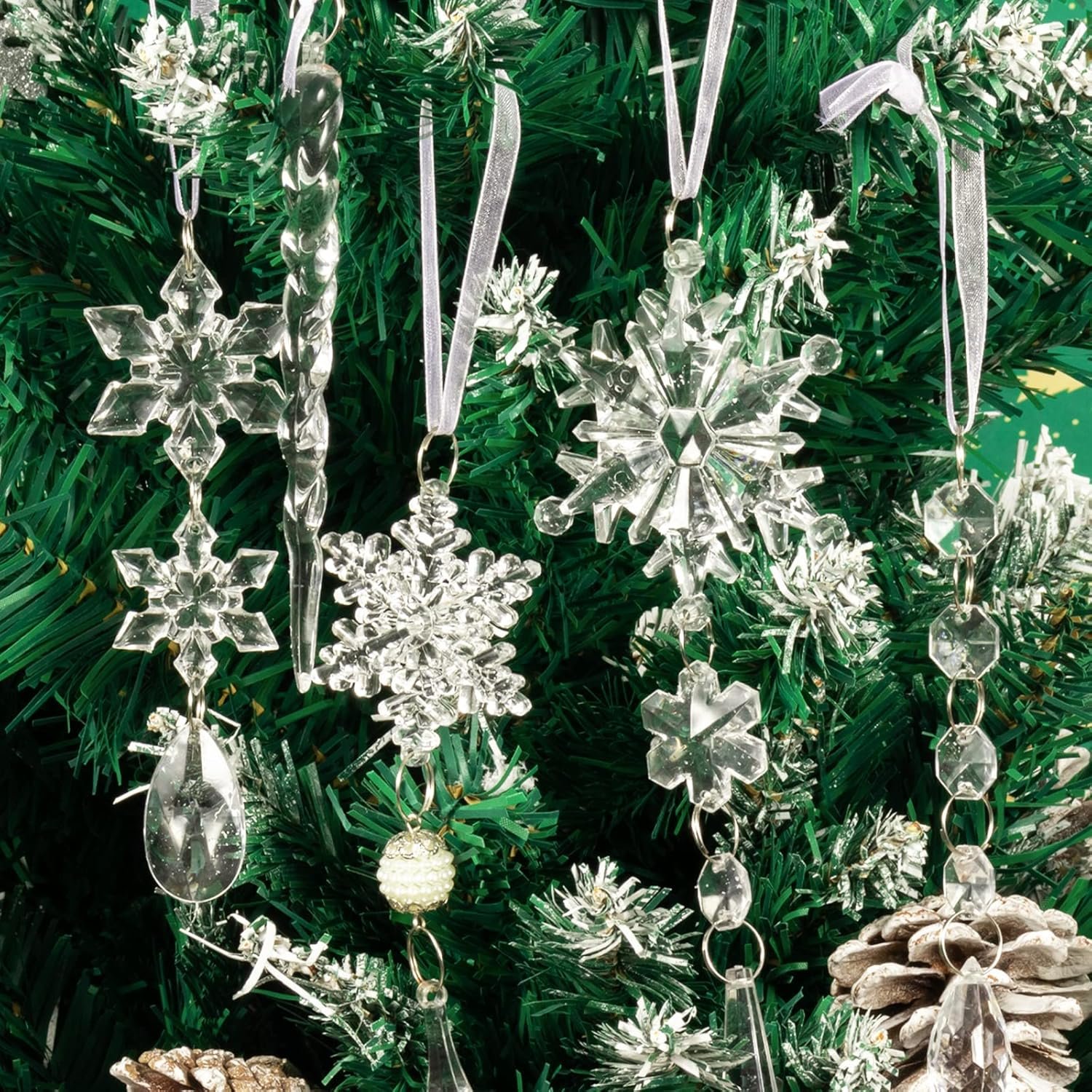 18pcs Christmas Tree Decoration Crystal Ornaments - Hanging Acrylic Christmas Snowflake Icicle Drop Crystal Ornaments for Christmas Tree Winter New Year Party Supplies - Image 6