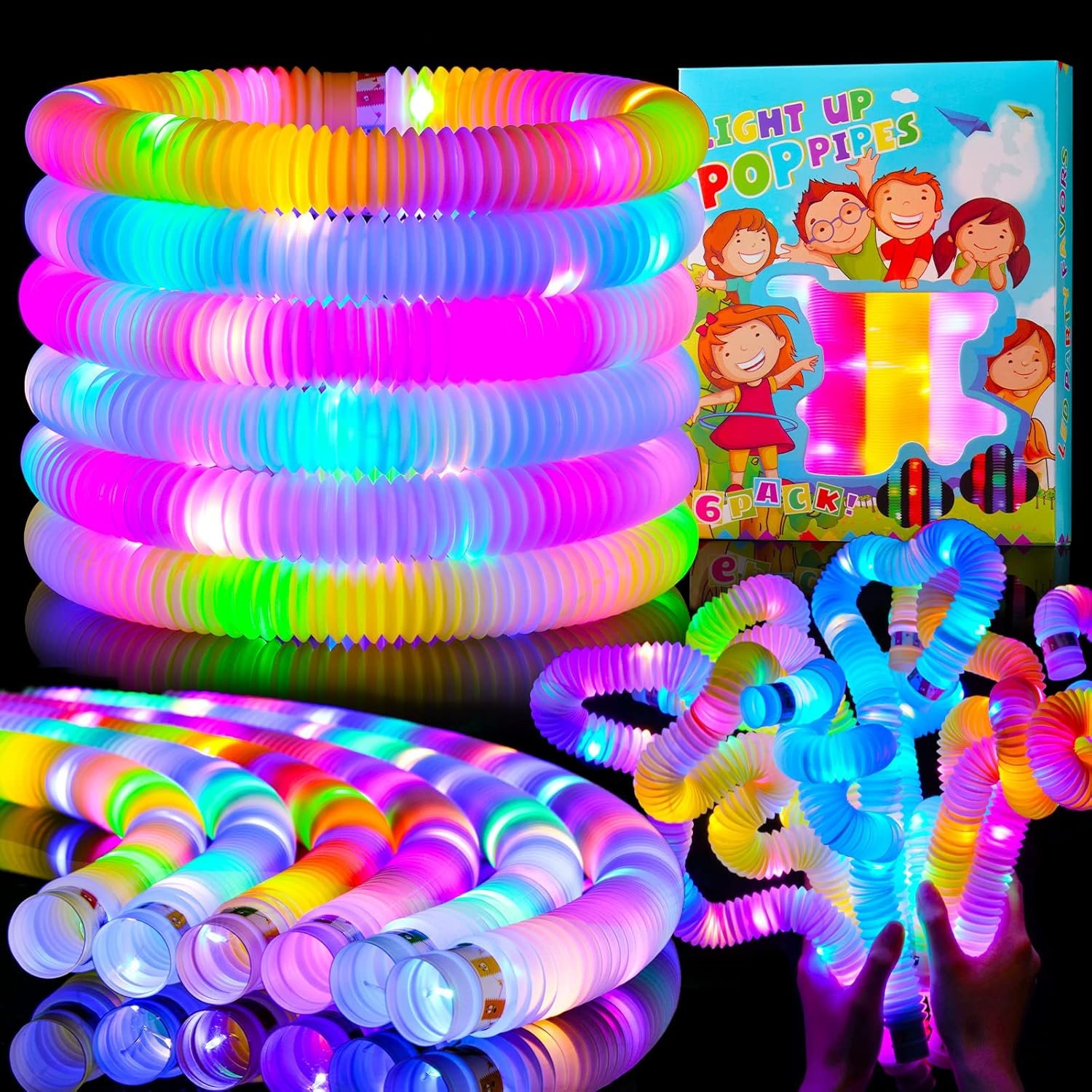 24 Pcs Light up Party Favors for Kids 4-8-12, Glow Sticks Pop Tubes Pack, Light up Toys Glow Party Supplies, Christmas Party Favors Birthday Gifts for Kids Classroom Treasure Box Prizes - Image 2