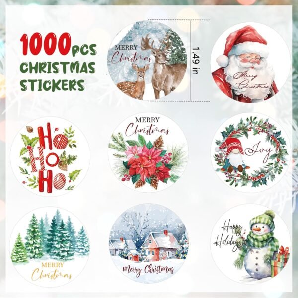 1000 Pcs Christmas Stickers for Envelopes,1.5 Inch Round Christmas Stickers for Crafts,Christmas Envelope Seal Cards Gift Stickers,8 Designs - Image 3