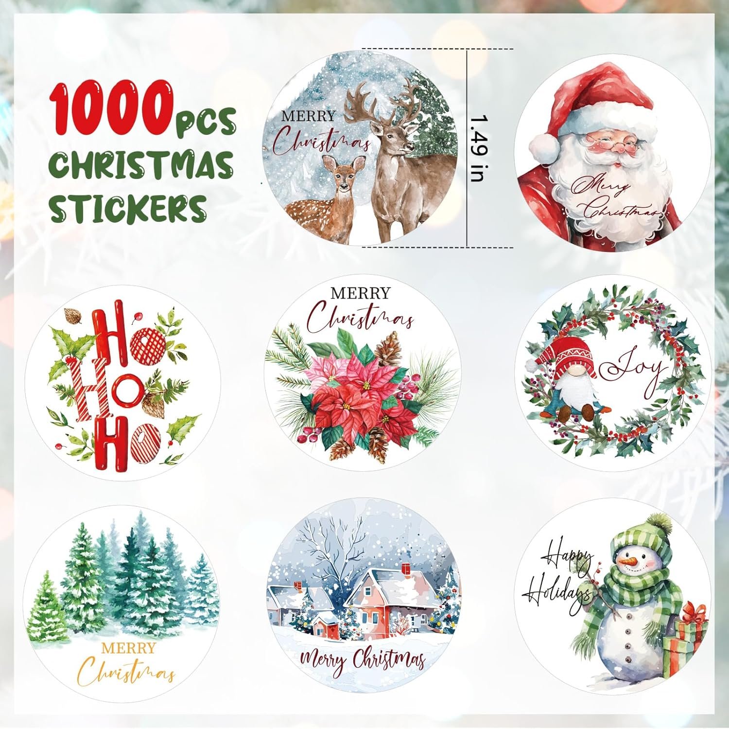 1000 Pcs Christmas Stickers for Envelopes,1.5 Inch Round Christmas Stickers for Crafts,Christmas Envelope Seal Cards Gift Stickers,8 Designs - Image 3