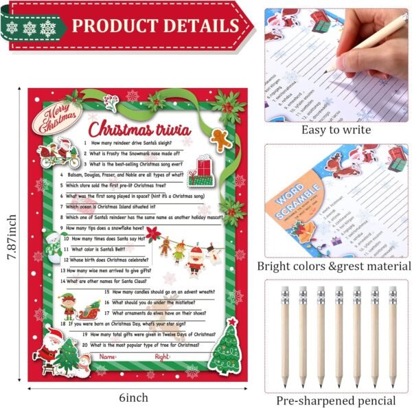 90 Pcs Christmas Trivia Game and Word Scramble Christmas Games for Family Christmas Decorations Xmas Guessing Activity Holiday Games for Friends Kids Coworkers Groups Christmas Party Supplies - Image 3