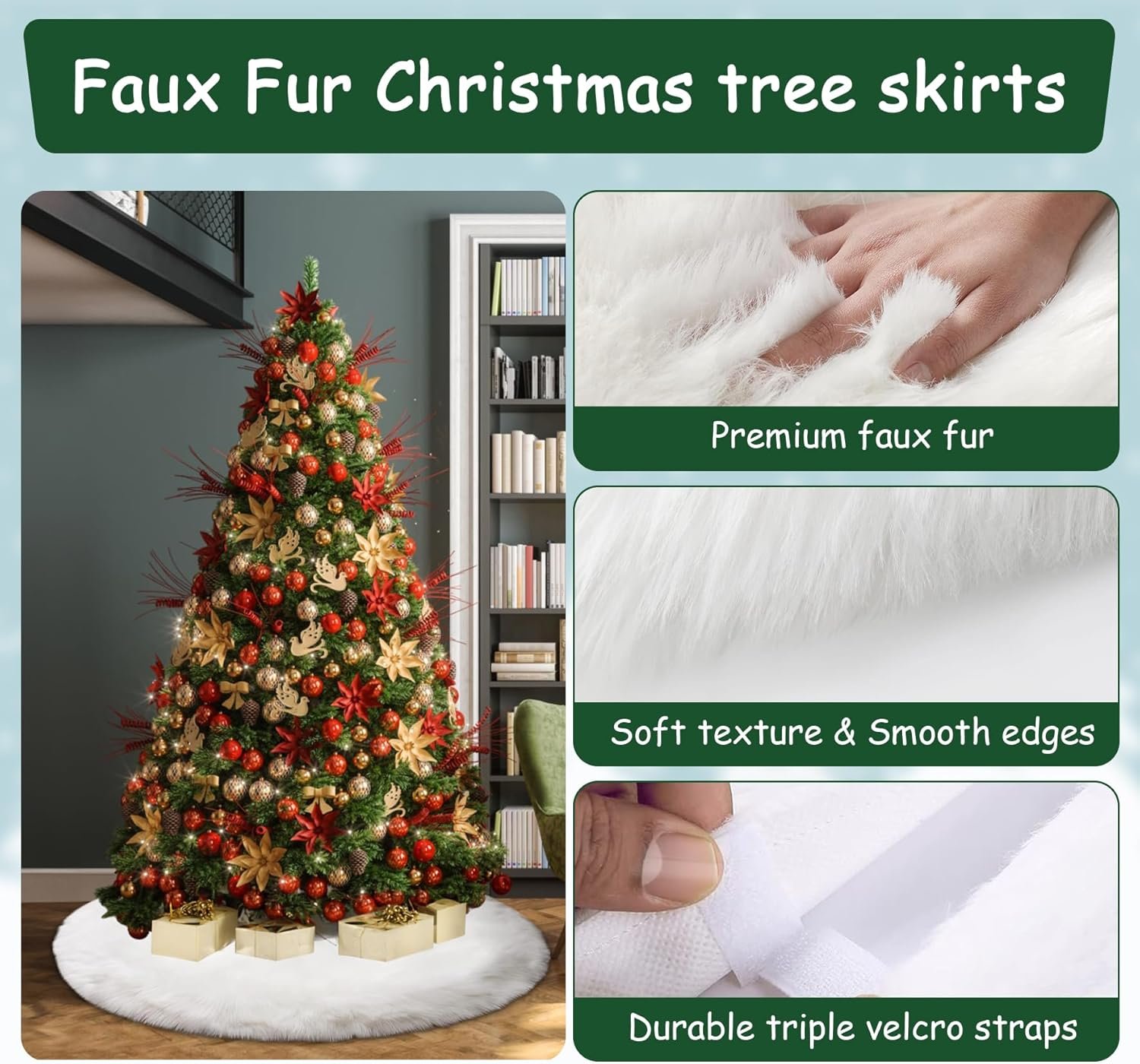 AOGU 48 Inch Faux Fur Christmas Tree Skirt White Plush Skirt for Merry Christmas Party Christmas Tree Decoration - Image 3