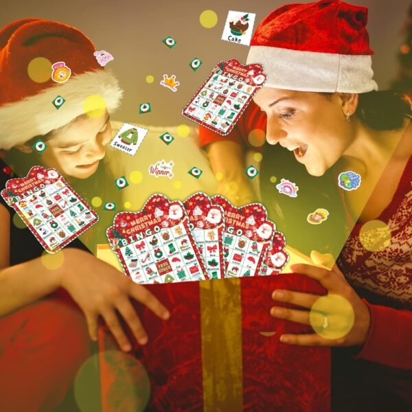 39Pcs Christmas Bingo Game for Kids Adults 24 Players Bingo Cards Christmas Games with Reward Stickers Xmas Activities Family Party Game - Image 8