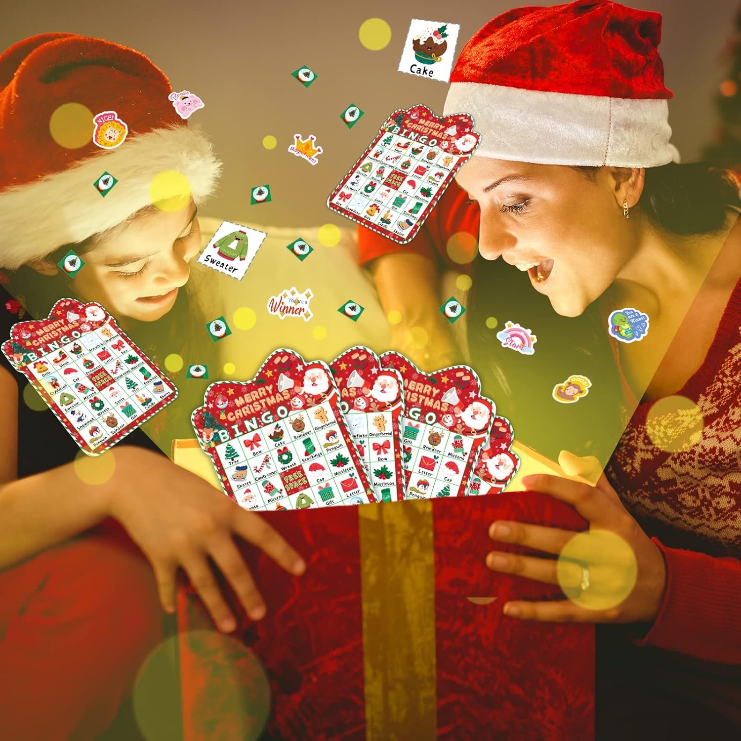 39Pcs Christmas Bingo Game for Kids Adults 24 Players Bingo Cards Christmas Games with Reward Stickers Xmas Activities Family Party Game - Image 8