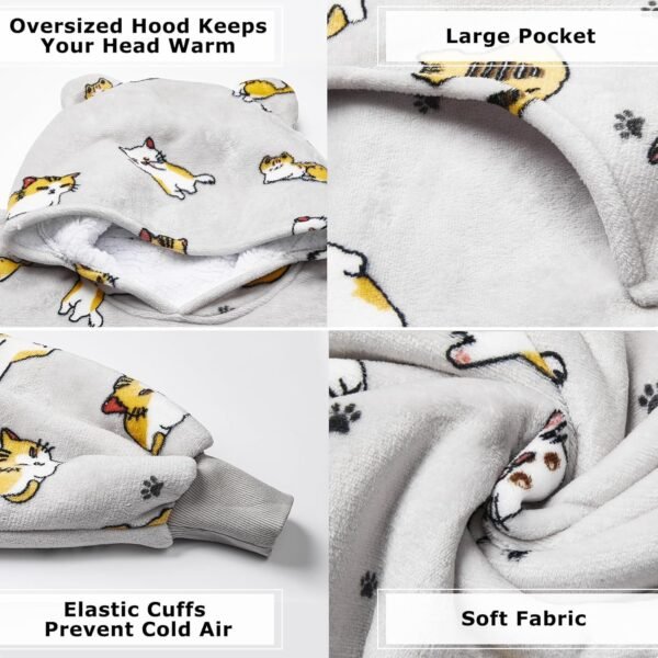 THREE POODLE Wearable Blanket Hoodie for Women, Oversized Sherpa Sweatshirt Blanket for Adults Men, Warm Cozy Cat Hooded Blanket, Gifts for Mom Girlfriend Sister - Image 5