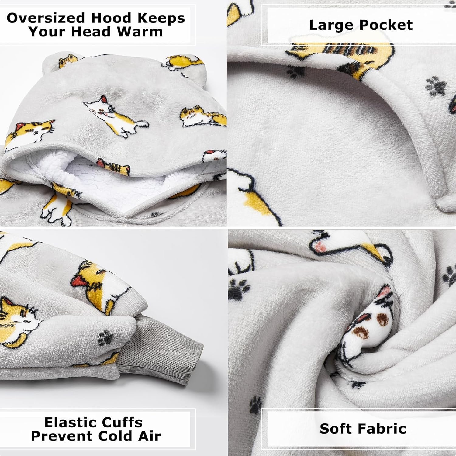 THREE POODLE Wearable Blanket Hoodie for Women, Oversized Sherpa Sweatshirt Blanket for Adults Men, Warm Cozy Cat Hooded Blanket, Gifts for Mom Girlfriend Sister - Image 5