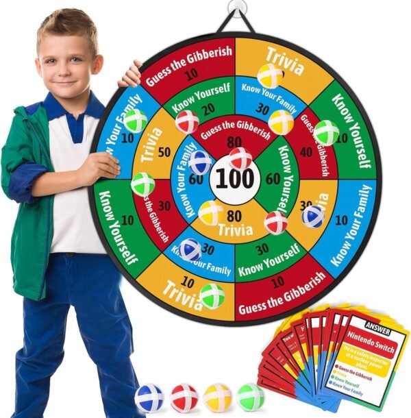 Garybank Conversation Dart Board Games for Kids Family, 56 Trivia Cards W/ 200+ Questions, Christmas Games Ideas for Kid, Teens & Adults, Strengthen Family Bonds & Have Fun Activities - Image 2