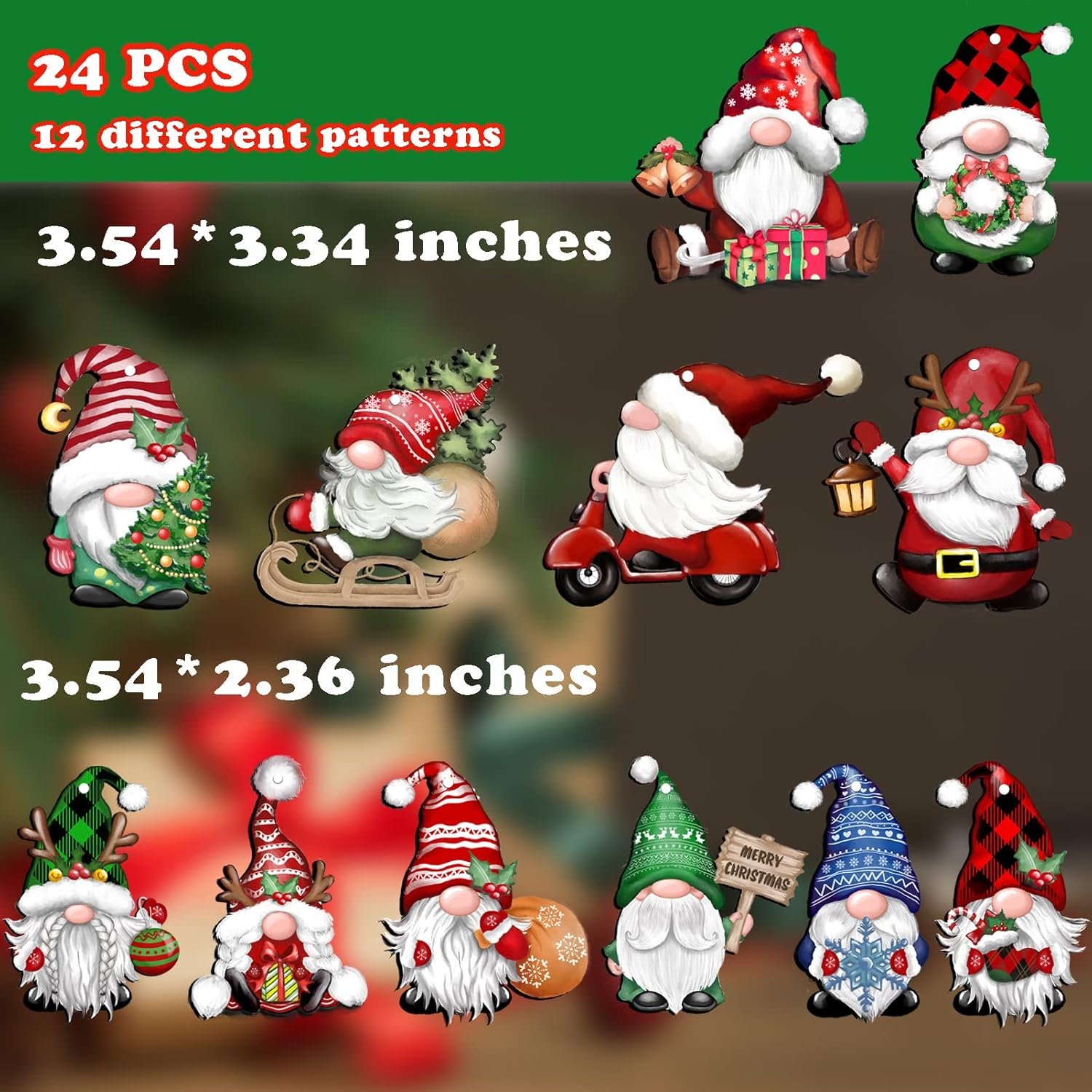 24 Pieces Christmas Gnome Wooden Hanging Ornaments, Wood Hanging Decor for Christmas Tree Decoration Gnome Santa Doll Wooden Hanging Craft Gnome Elf Party Supplies - Image 3