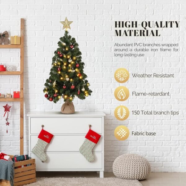 VINGLI 3ft Pre-lit Mini Artificial Christmas Tree, Tabletop Xmas Tree with 150 Branches Tips for Christmas Party Home Indoor Decoration (Battery Operated) - Image 6