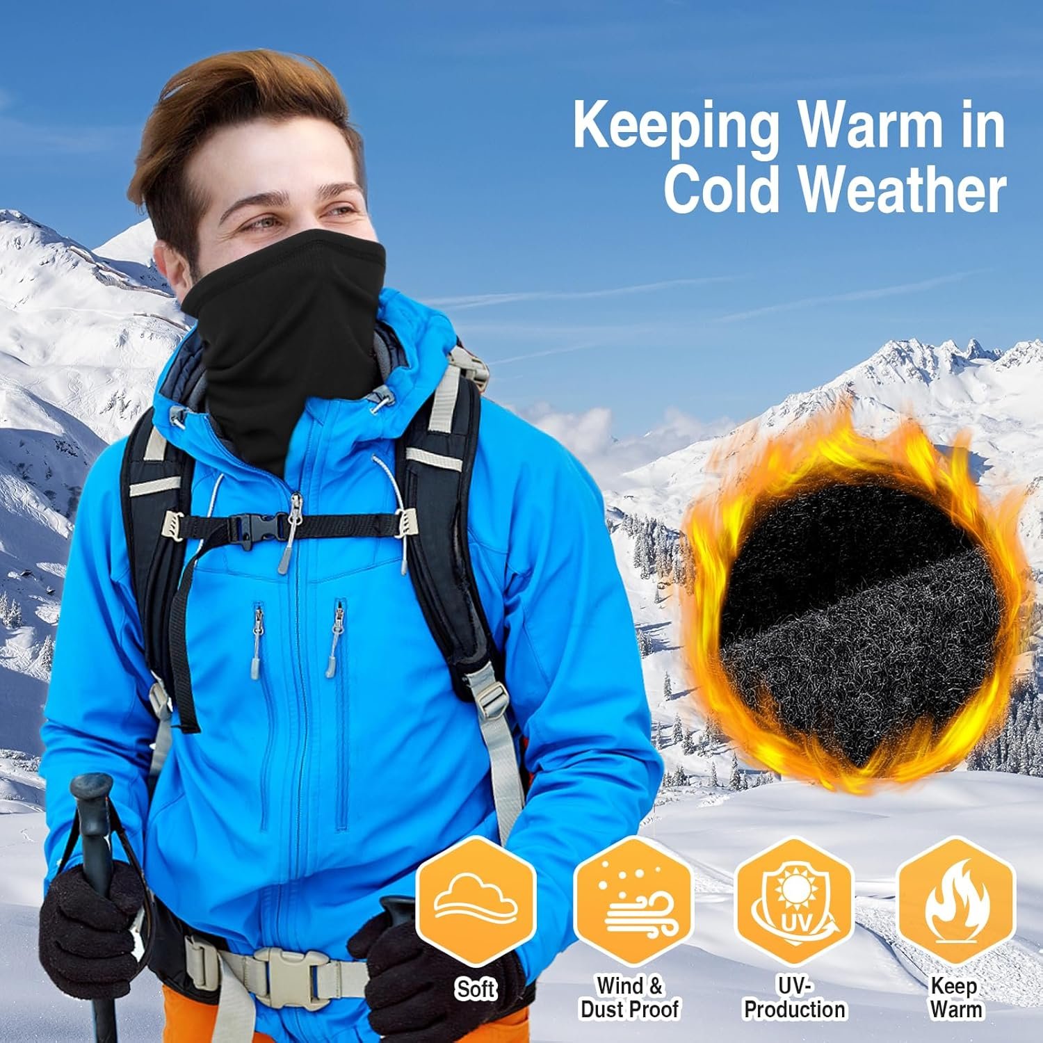 2 Pack Winter Neck Gaiter Warmer for Men&Women,Windproof Face Cover Fleece Face Mask Scarf for Cold Weather Sport - Image 3