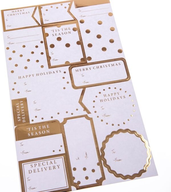 Graphique Shimmering White Gift Labels | 52 Self-Adhesive Christmas Stickers | 13 Designs with Gold Foil Accents | to and from Names | for Holiday Wrapping Paper & Gift Bags - Image 4