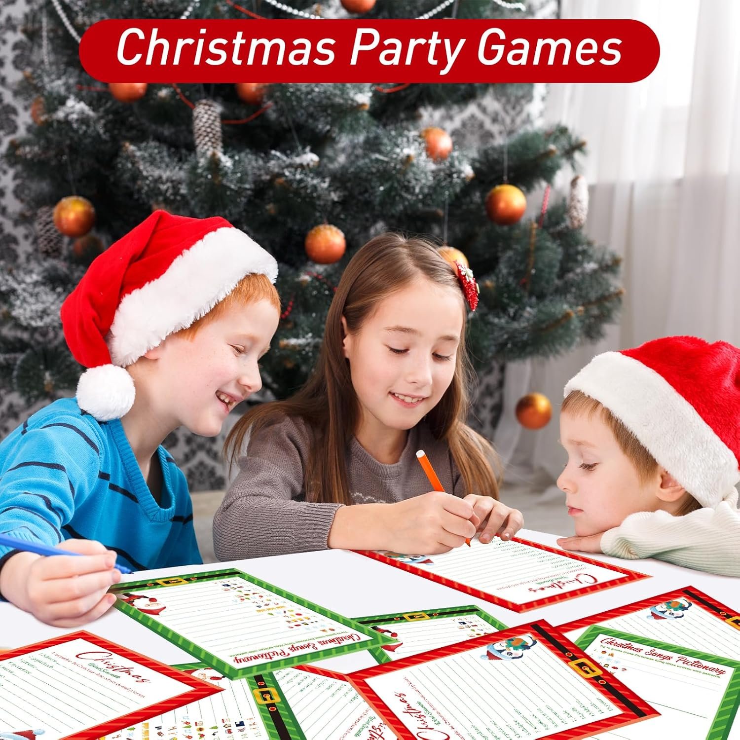 30 Players Christmas Party Games for Adults Family Office Large Groups, Xmas Parties Songs Pictionary Game, Guesstures Game, Word Scramble Game with Answer Key (Santa & Penguin) - Image 7