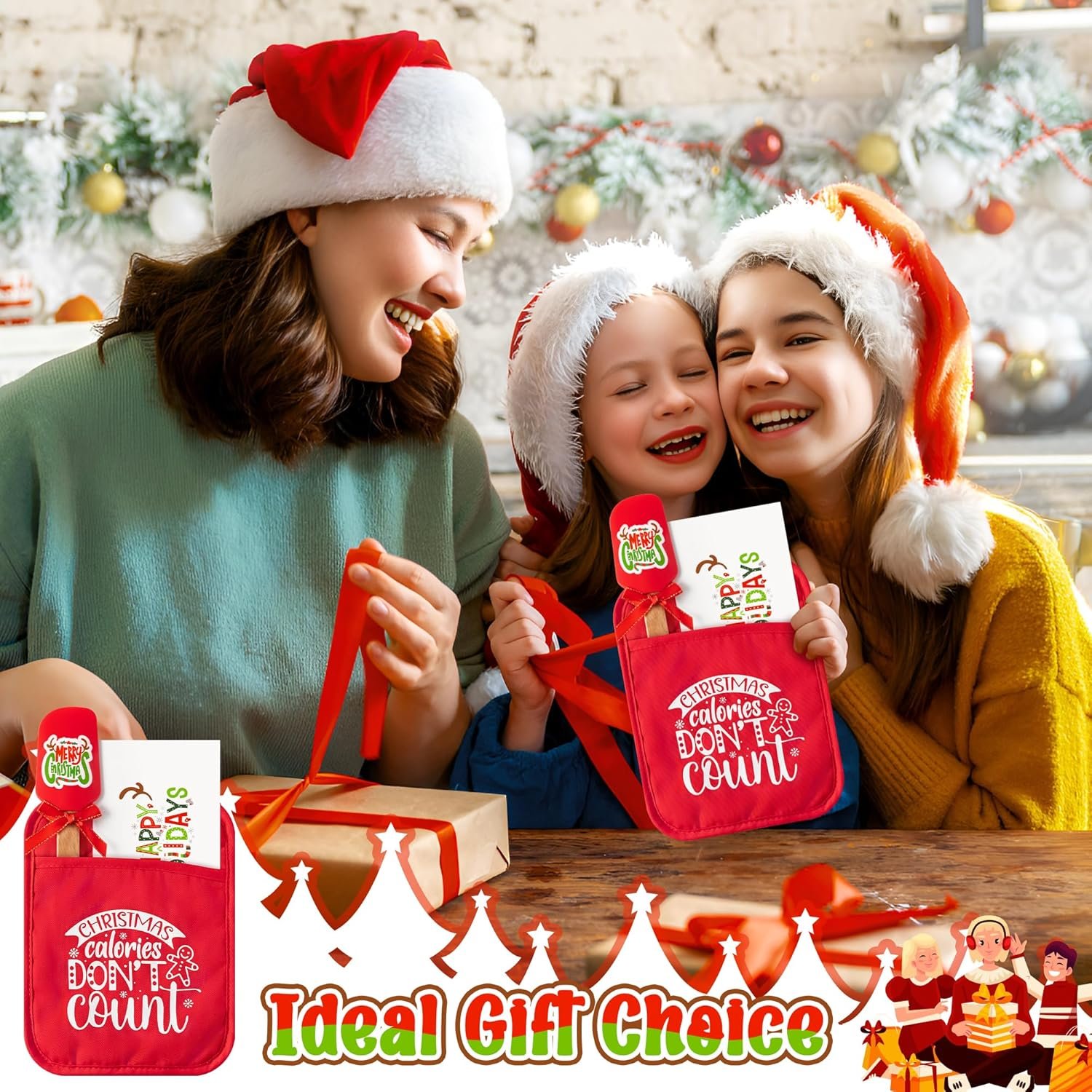 R HORSE 3Pcs Christmas Pot Holder Baking Gift Kit with Silicone Spatula Greeting Card Xmas Funny Heat Resistant Oven Mitt Red Cookie Hot Pad for Xmas Kitchen Gift for Family Friend Colleague Employee - Image 5