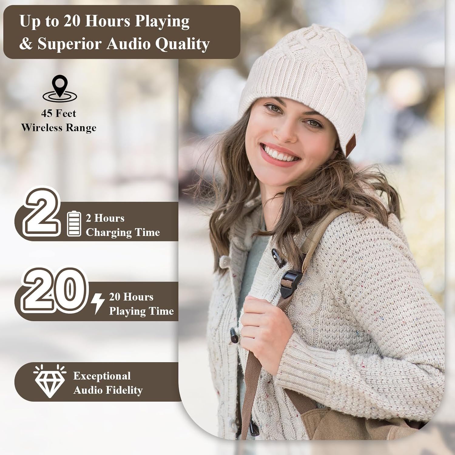 Bluetooth Beanie, Double-Layer Wool Lining Bluetooth Hat Beanie for Men/Women/Teens/Family, 20hrs Playing, Gift Packaging for Christmas Stocking Stuffers Thanksgiving (001-Black) - Image 5