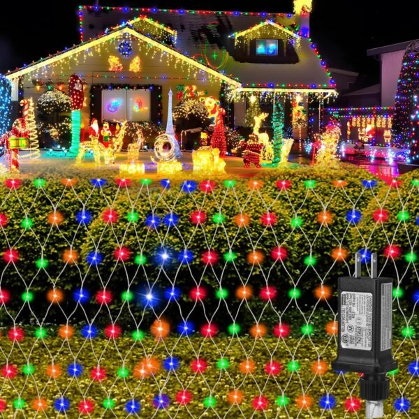 (Upgraded) Outdoor Christmas Lights, 360 LED Sturdy Christmas Net String Lights, 12x5Ft 8 Light Modes Christmas Decoration Lights for Backyards, Gardens, Bushes, Lawns, Patio, New Year - Multicolored - Image 2