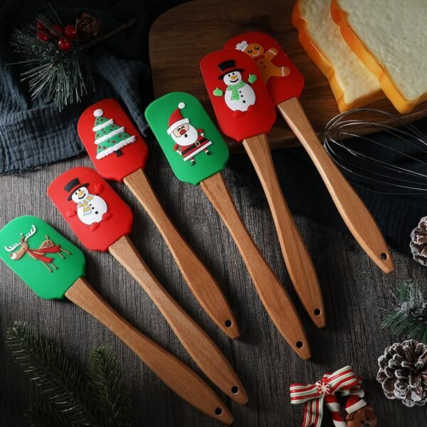 Lasnten 24 Pcs Christmas Silicone Spatula 11.02 Inch Christmas Spatula Set Christmas Kitchen Utensils with Wooden Handle Christmas Cake Decorating Spatula for Cooking Baking Stir Butter Cream - Image 5