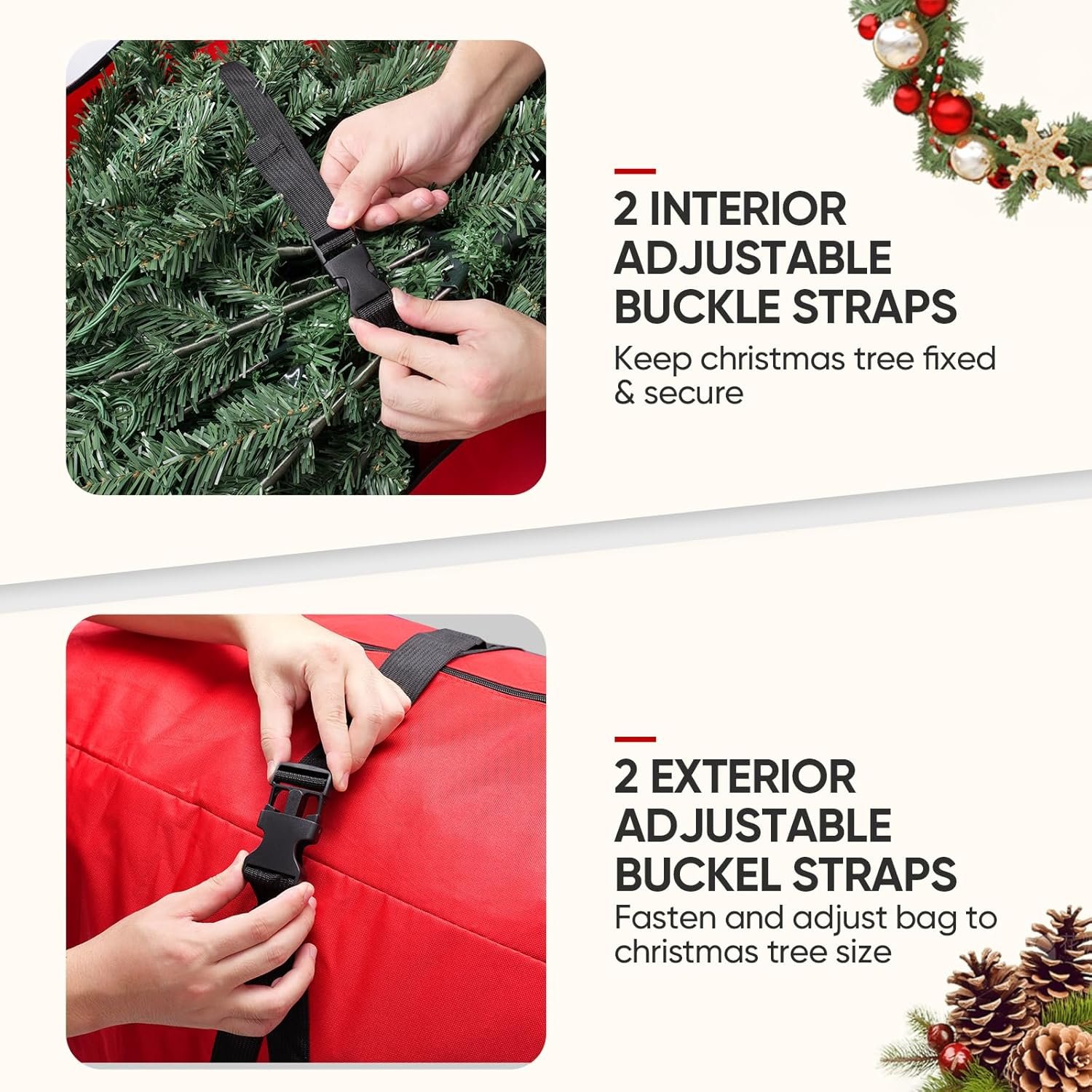 BALEINE 7.5 ft Rolling Christmas Tree Storage Bag, 2 Swivel Wheels for Easy Moving, Heavy Duty 600D Oxford Fabric Extra Large Artificial Christmas Tree Bag with Reinforced Carry Handles (Grey) - Image 4