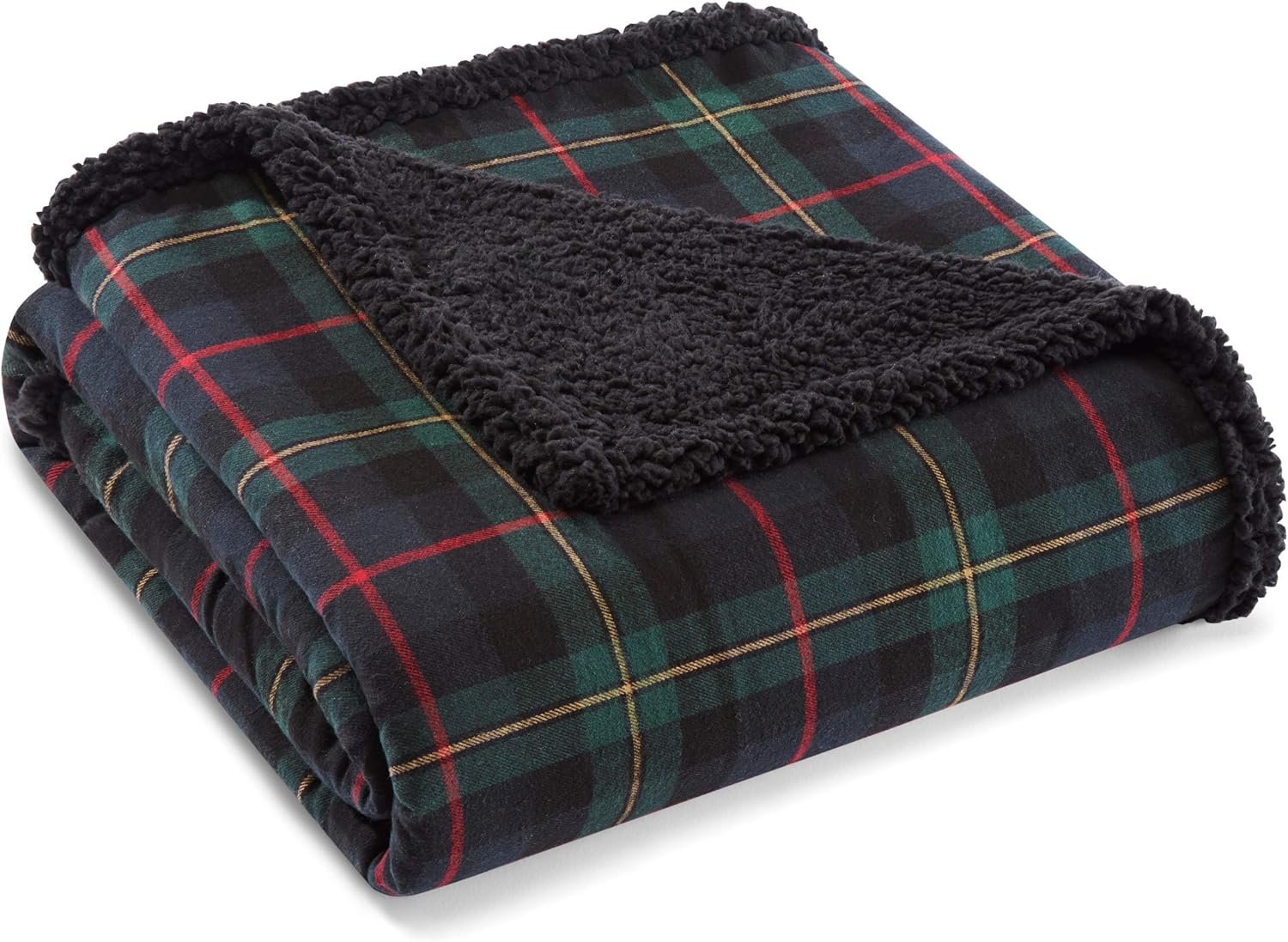 Eddie Bauer - Throw Blanket, Super Soft Reversible Cotton Flannel Sherpa Bedding, Ideal Christmas & White Elephant Gifts, Cozy Plaid Throw Blankets for Couch (Pine Tartan, Throw) - Image 2