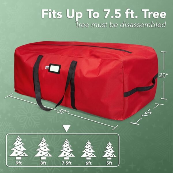 Holiday Cheer Christmas Tree Storage Bag – Heavy Duty Christmas Tree Bag Fits Up to 7.5ft Tall Artificial Christmas Tree, Waterproof with Durable Handles & Zipper – Xmas Tree Storage Bag (RED) - Image 4