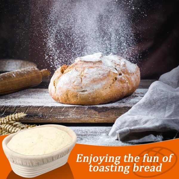 10 inch Oval Banneton Bread Proofing Basket Sourdough Bread Baking Supplies Set of 4 Sourdough Starter Kit Baking Bowl Gifts for Mom Wife - Image 8