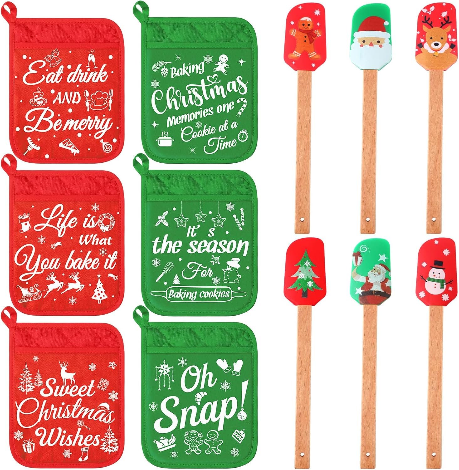 Yaomiao 12 Pcs Christmas Pot Holders with Silicone Spatula Set Silicone Spatula Set with Wooden Handles Pot Holders for Kitchen Christmas Kitchen Utensils Christmas Baking Gifts for Xmas (Cute) - Image 2