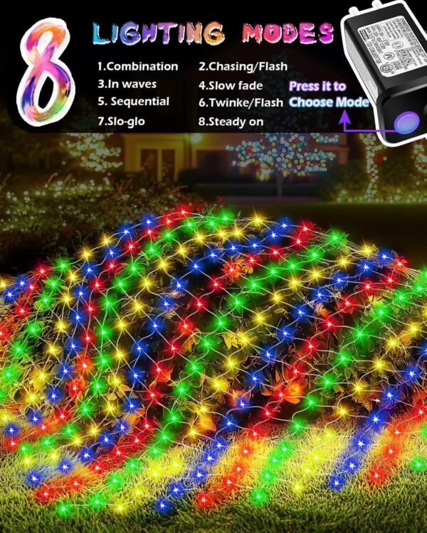 Christmas Net Lights 9.8ft x 6.6ft, 200 LED Outdoor Mesh Lights with 8 Modes, Waterproof Bush String Lights for Home Garden Yard Xmas Decorations Connecable, Timer (Multicolor) - Image 3