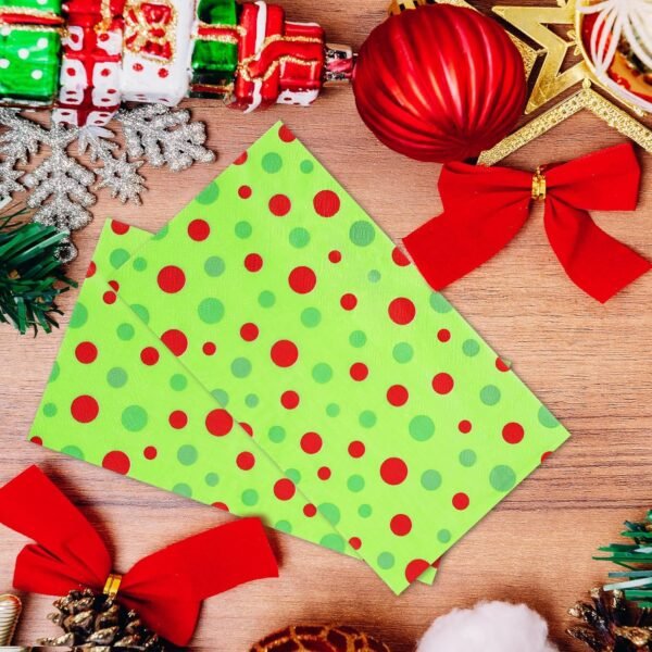 100PCS Christmas Napkins Disposable Green and Red Dots Christmas Paper Napkins Funny Napkins Christmas Disposable Hand Towels for Bathroom Home Kitchen Holiday Christmas Party Decorations - Image 5