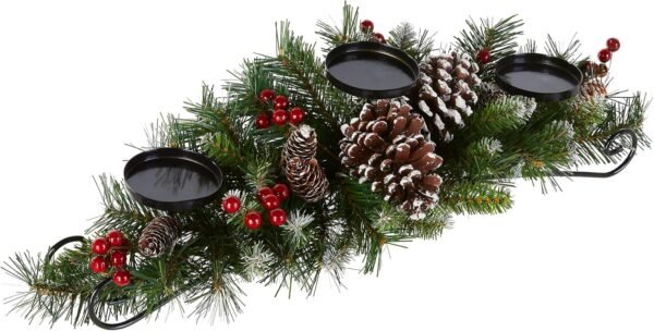 National Tree Company Artificial Christmas Centerpiece | Includes 3 Candle Holders, Red Berries, Pine Cones and Steal Base | Frosted Berry - 30 Inch - Image 2