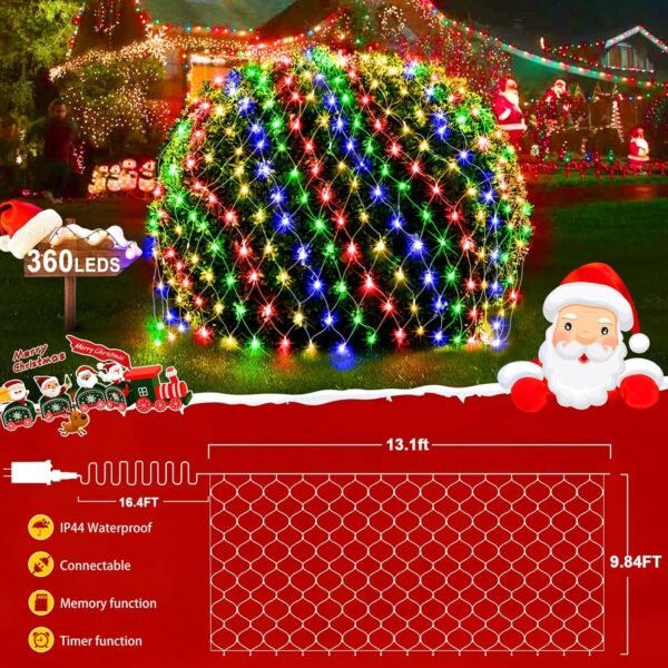 KNONEW Christmas Net Lights 360 LEDs 13ft x 9.8ft Outdoor Mesh Lights Connectable Waterproof 8 Modes & Timer Plug-in Net Fairy Lights for Bushes Garden Party Wedding Holiday,Multicolor - Image 8
