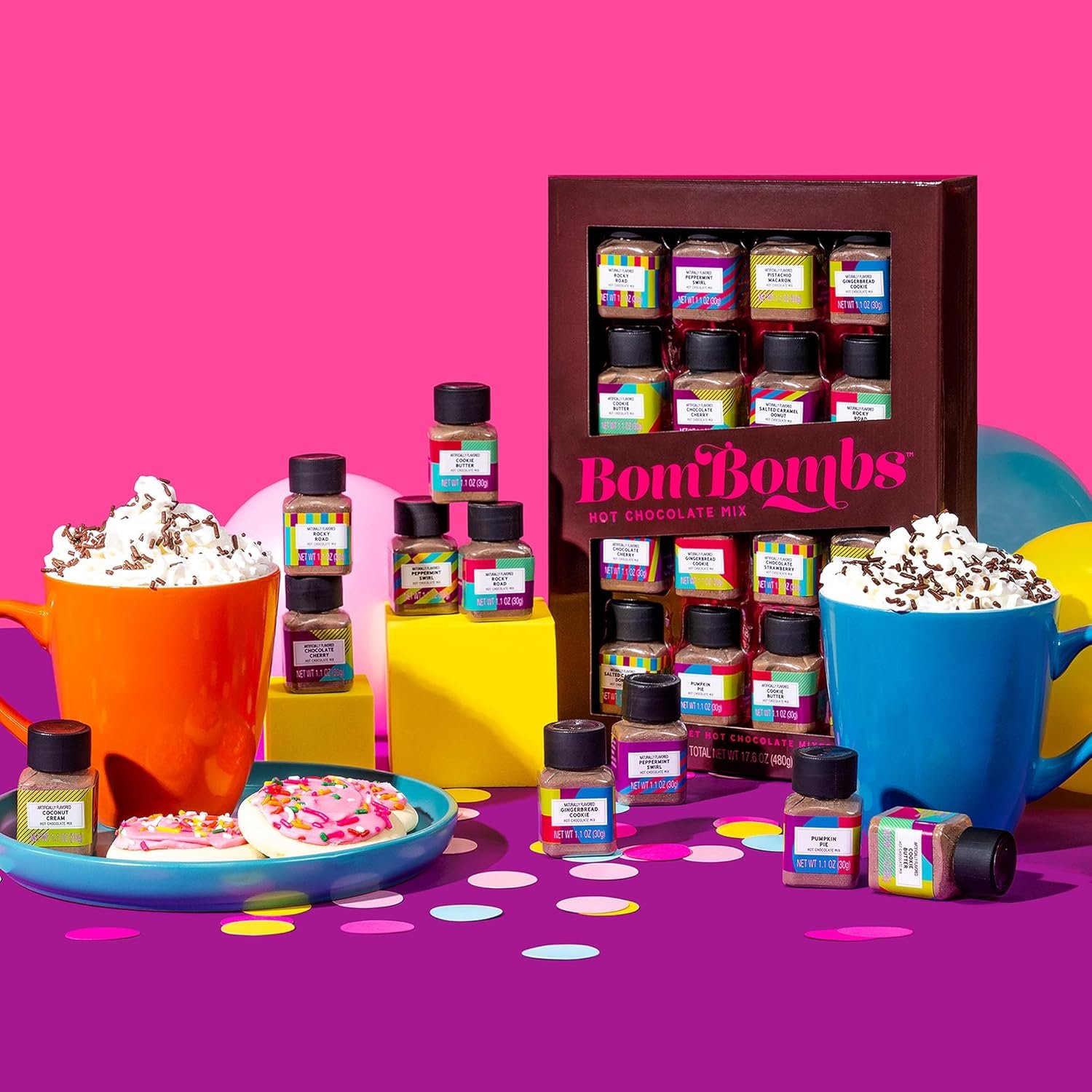 BomBombs, Hot Chocolate Mix Gift Set in Mini Bottles, Flavors Include Rocky Road, Pumpkin Pie, Chocolate Cherry, Peppermint Swirl, Salted Caramel Donut & More, Sampler Set of 16 - Image 4