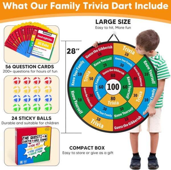 Garybank Conversation Dart Board Games for Kids Family, 56 Trivia Cards W/ 200+ Questions, Christmas Games Ideas for Kid, Teens & Adults, Strengthen Family Bonds & Have Fun Activities - Image 9