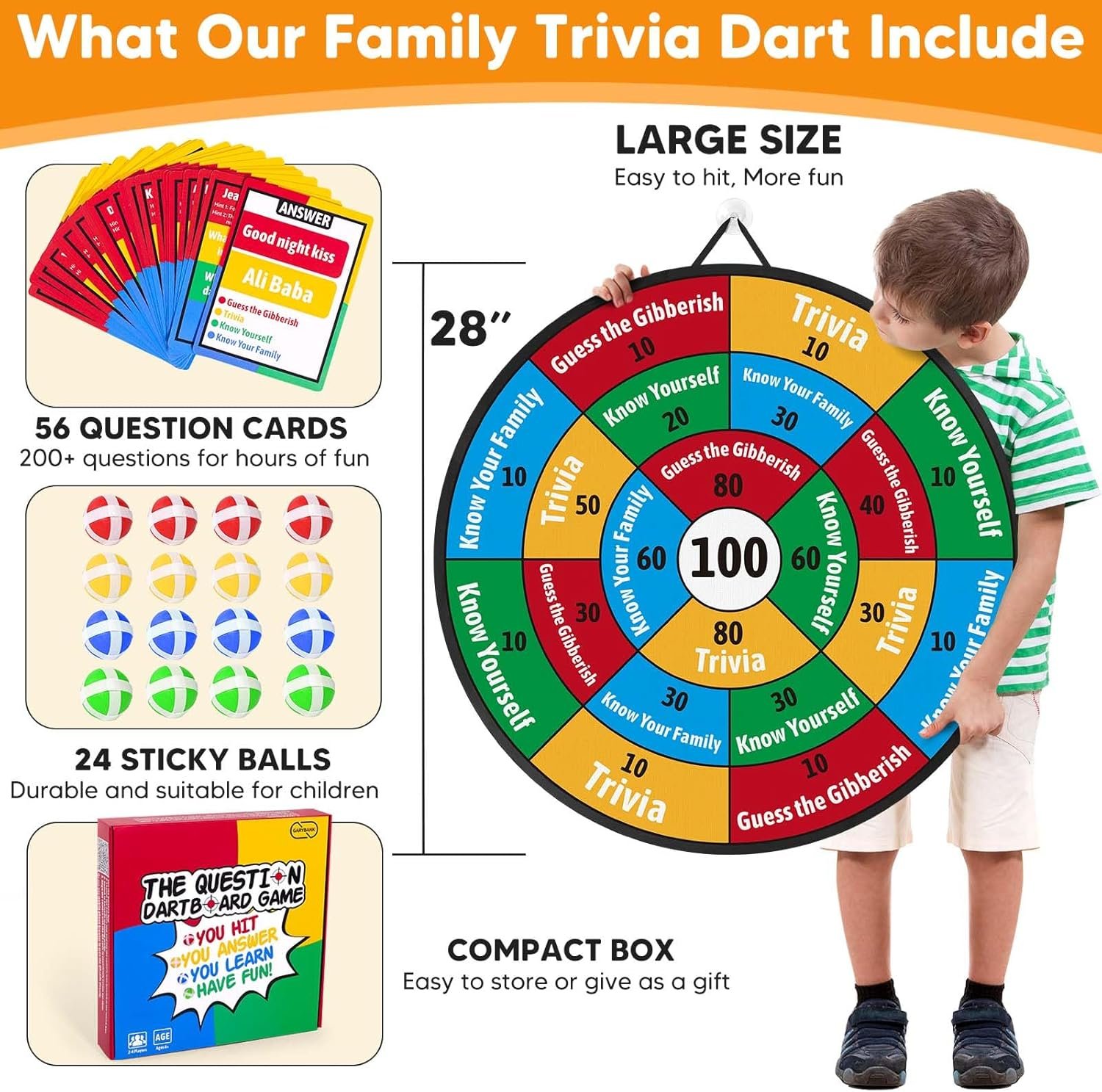 Garybank Conversation Dart Board Games for Kids Family, 56 Trivia Cards W/ 200+ Questions, Christmas Games Ideas for Kid, Teens & Adults, Strengthen Family Bonds & Have Fun Activities - Image 9