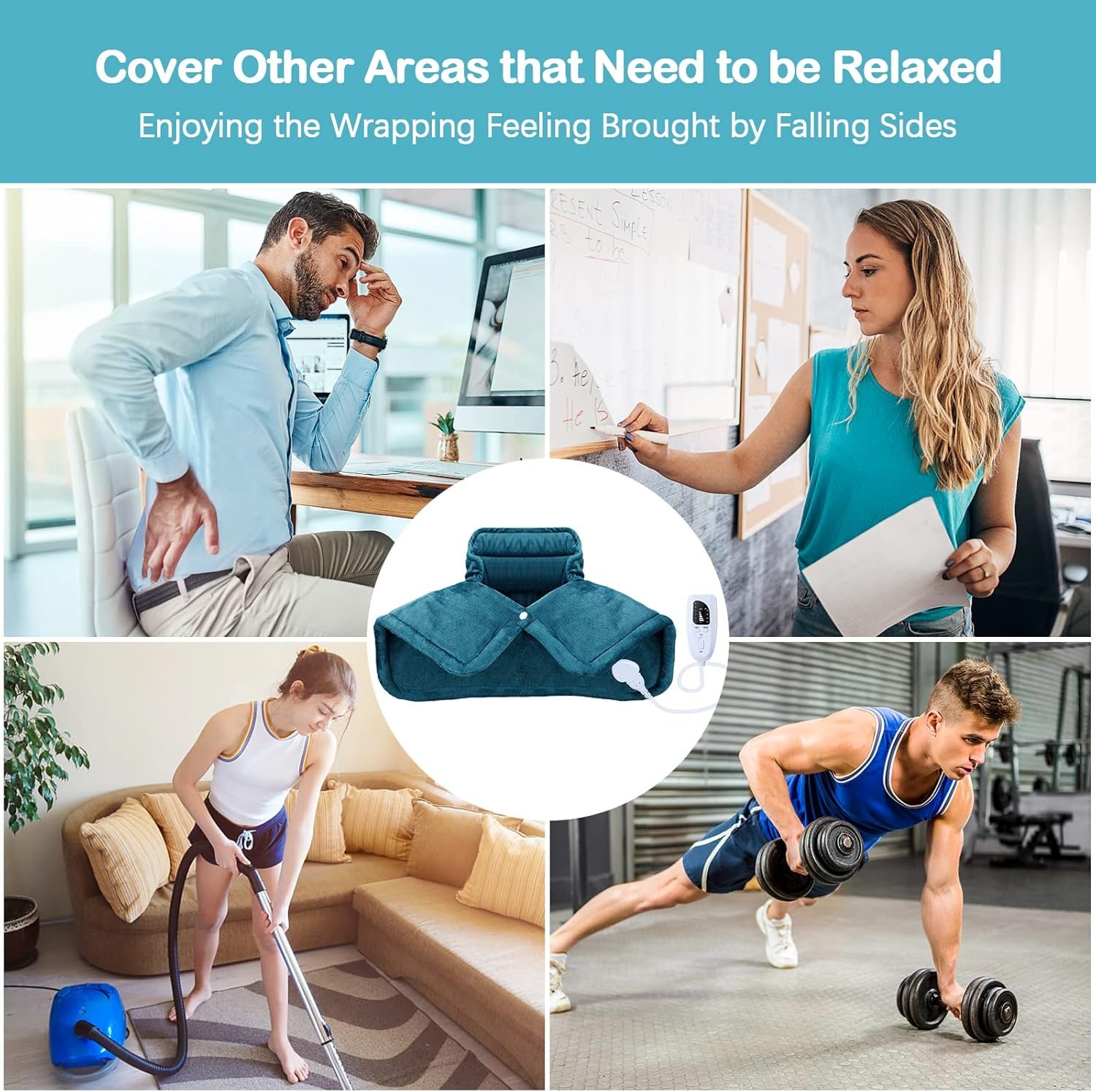 Heating Pad for Neck and Shoulders, NIUONSIX Christmas Gifts for Women Mom Wife Men Dad, Weighted Electric Heating Pad for Back Pain Relief 6 Heat Settings 4 Timers Auto Off, Blue - Image 9