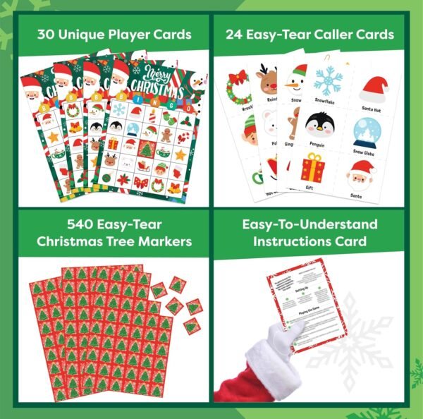 Christmas Bingo Game for Kids, Adults & Large Groups - 30 Players - Fun & Exciting Christmas Games for Family Party, Classroom Party - Reusable Christmas Bingo for Kids Christmas Party Games for Kids - Image 4