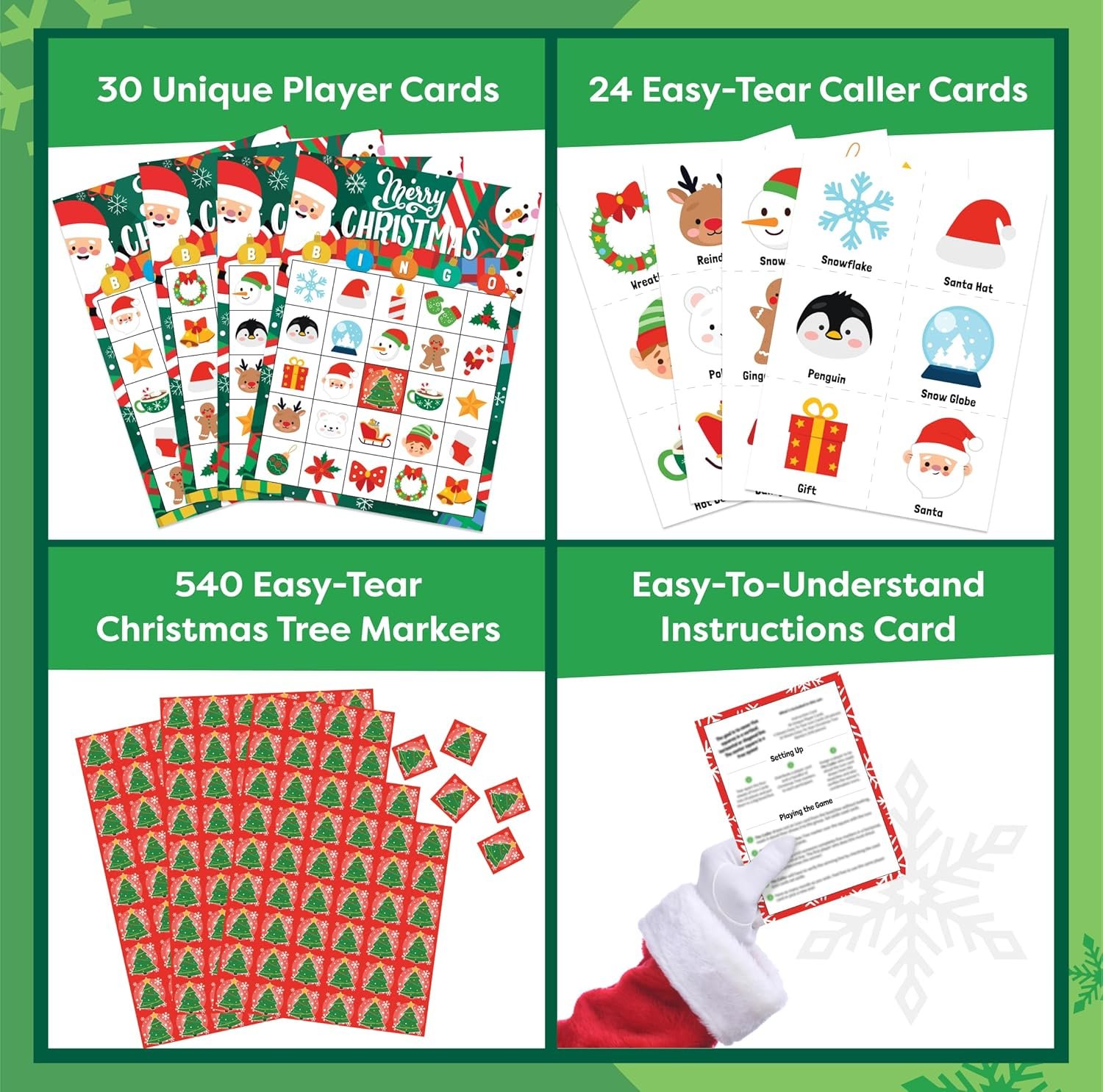 Christmas Bingo Game for Kids, Adults & Large Groups - 30 Players - Fun & Exciting Christmas Games for Family Party, Classroom Party - Reusable Christmas Bingo for Kids Christmas Party Games for Kids - Image 4