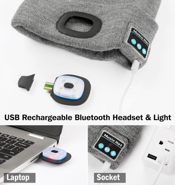 CENSGO Bluetooth Beanie with The Light, Unique Tech Gifts for Men Husband Him Teen, Wireless Headphones for Fishing Jogging Working, Christmas Stocking Black - Image 5